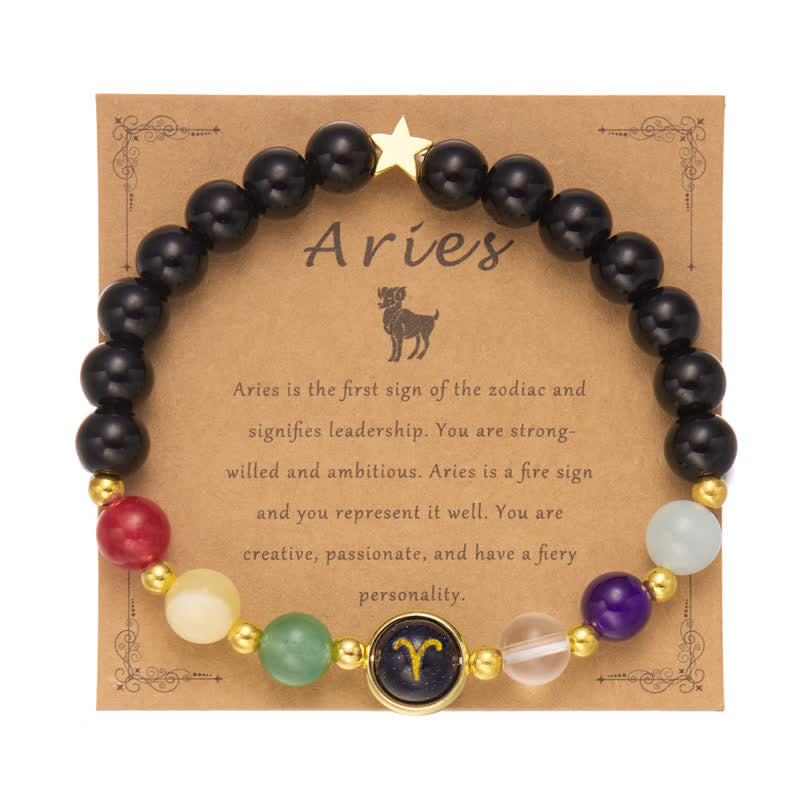 Olivenorma Natural Stone Beaded Zodiac Pentagram Pendant Bracelet