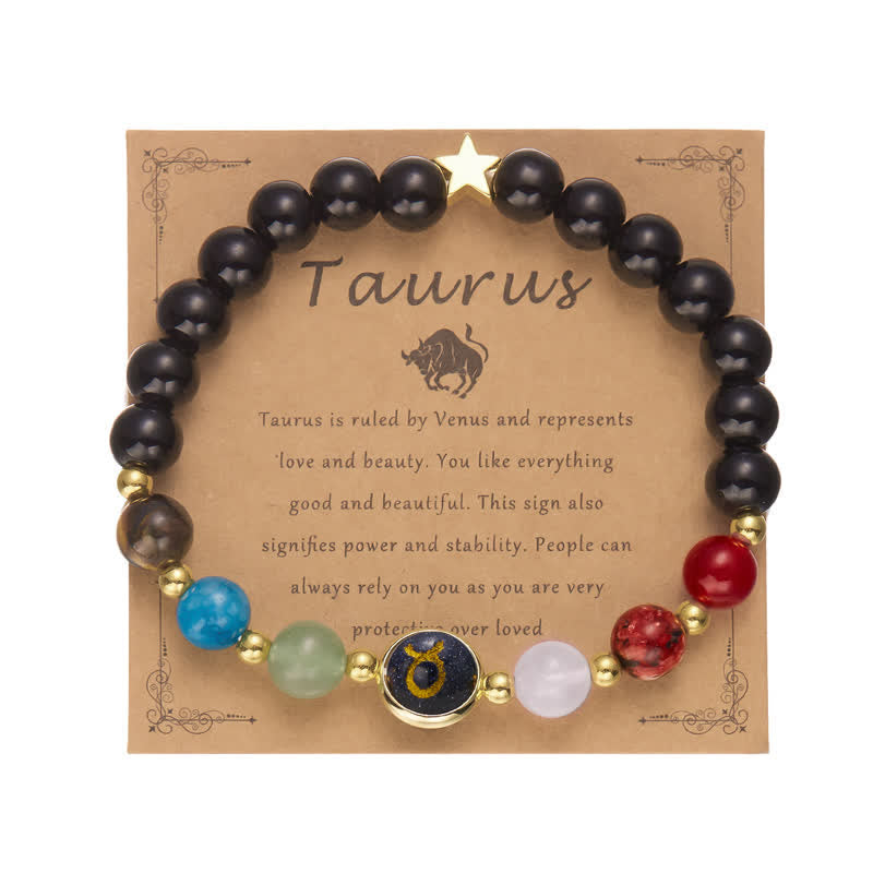 Olivenorma Natural Stone Beaded Zodiac Pentagram Pendant Bracelet