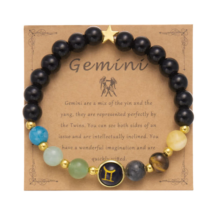 Olivenorma Natural Stone Beaded Zodiac Pentagram Pendant Bracelet