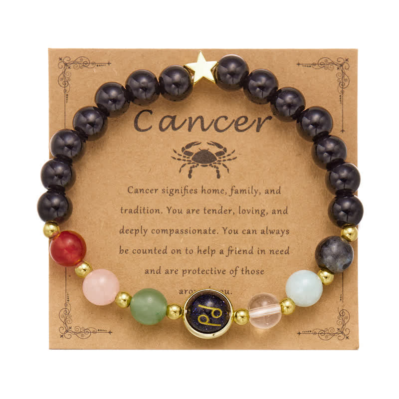 Olivenorma Natural Stone Beaded Zodiac Pentagram Pendant Bracelet