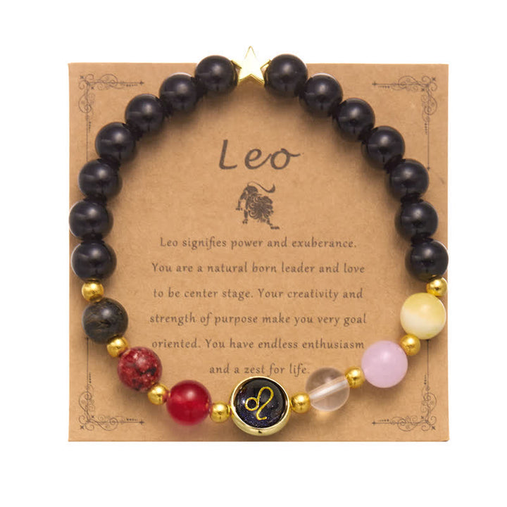Olivenorma Natural Stone Beaded Zodiac Pentagram Pendant Bracelet