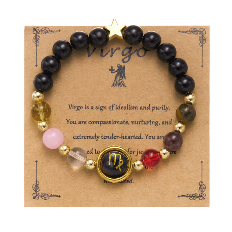 Olivenorma Natural Stone Beaded Zodiac Pentagram Pendant Bracelet