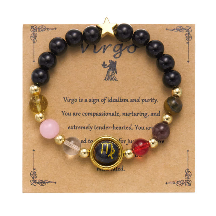 Olivenorma Natural Stone Beaded Zodiac Pentagram Pendant Bracelet
