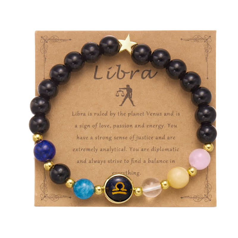 Olivenorma Natural Stone Beaded Zodiac Pentagram Pendant Bracelet