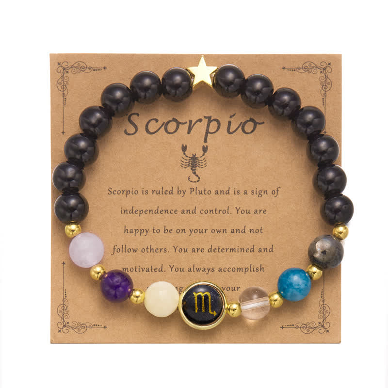 Olivenorma Natural Stone Beaded Zodiac Pentagram Pendant Bracelet