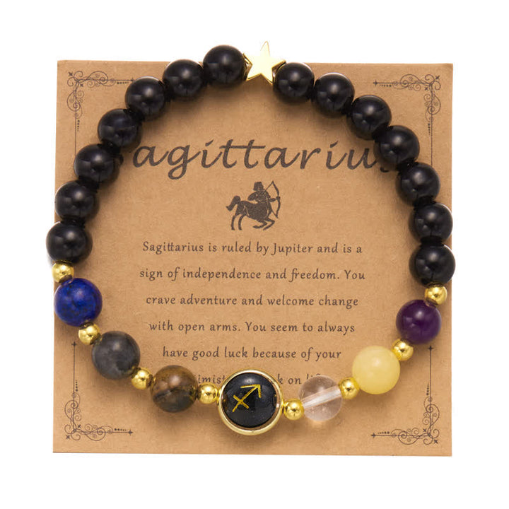 Olivenorma Natural Stone Beaded Zodiac Pentagram Pendant Bracelet
