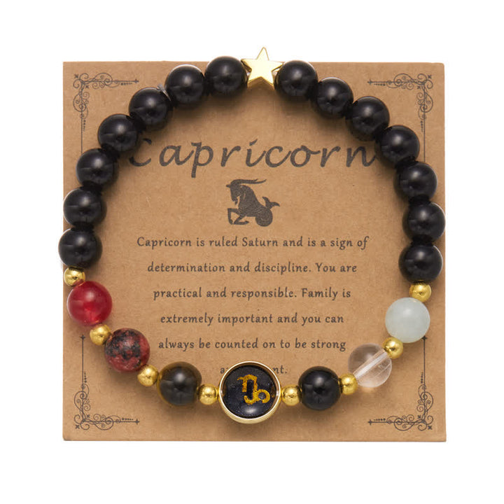 Olivenorma Natural Stone Beaded Zodiac Pentagram Pendant Bracelet