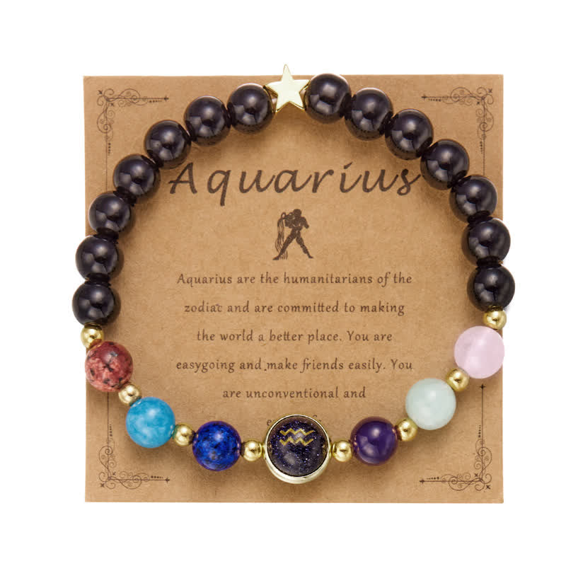 Olivenorma Natural Stone Beaded Zodiac Pentagram Pendant Bracelet