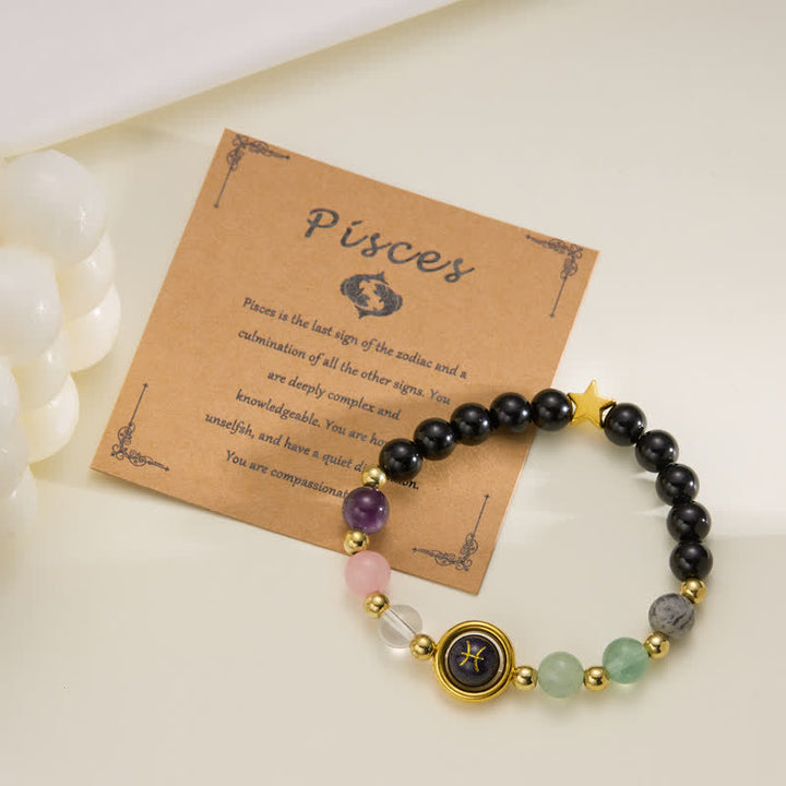 Olivenorma Natural Stone Beaded Zodiac Pentagram Pendant Bracelet