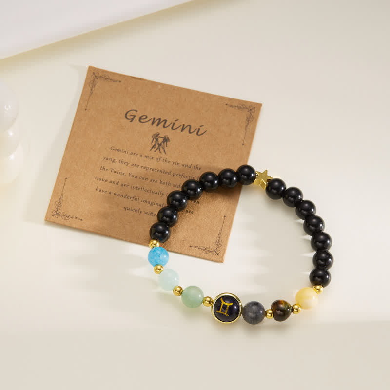 Olivenorma Natural Stone Beaded Zodiac Pentagram Pendant Bracelet