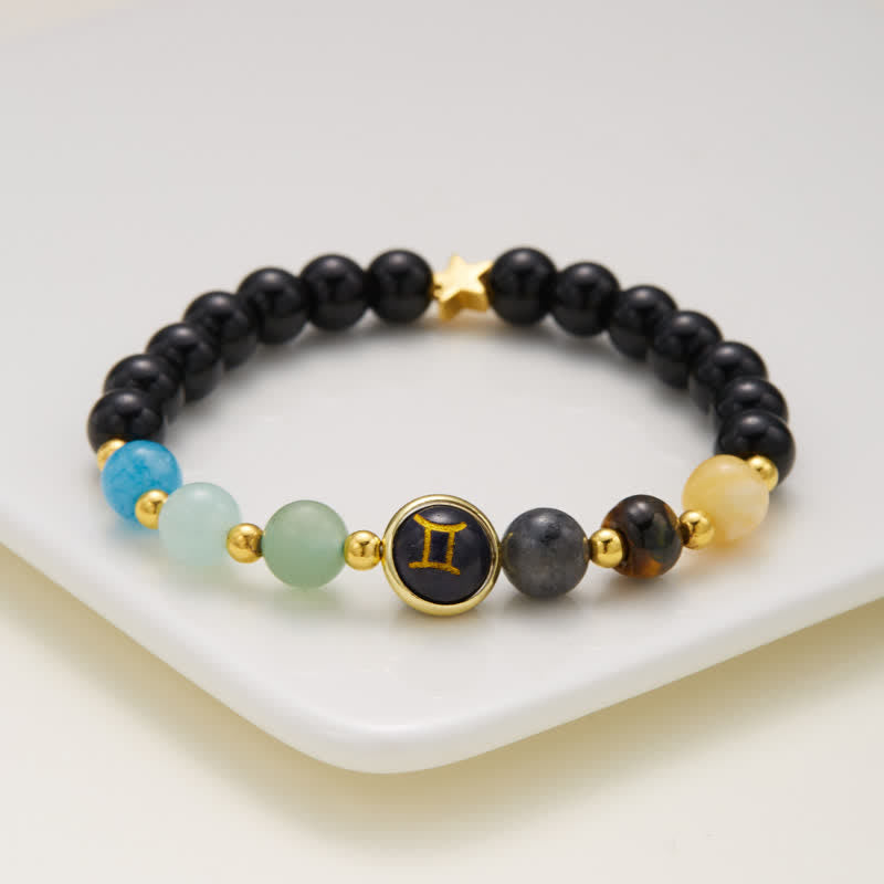 Olivenorma Natural Stone Beaded Zodiac Pentagram Pendant Bracelet
