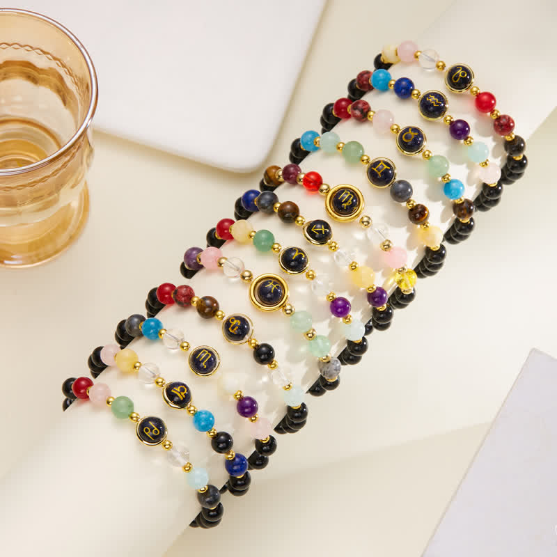 Olivenorma Natural Stone Beaded Zodiac Pentagram Pendant Bracelet