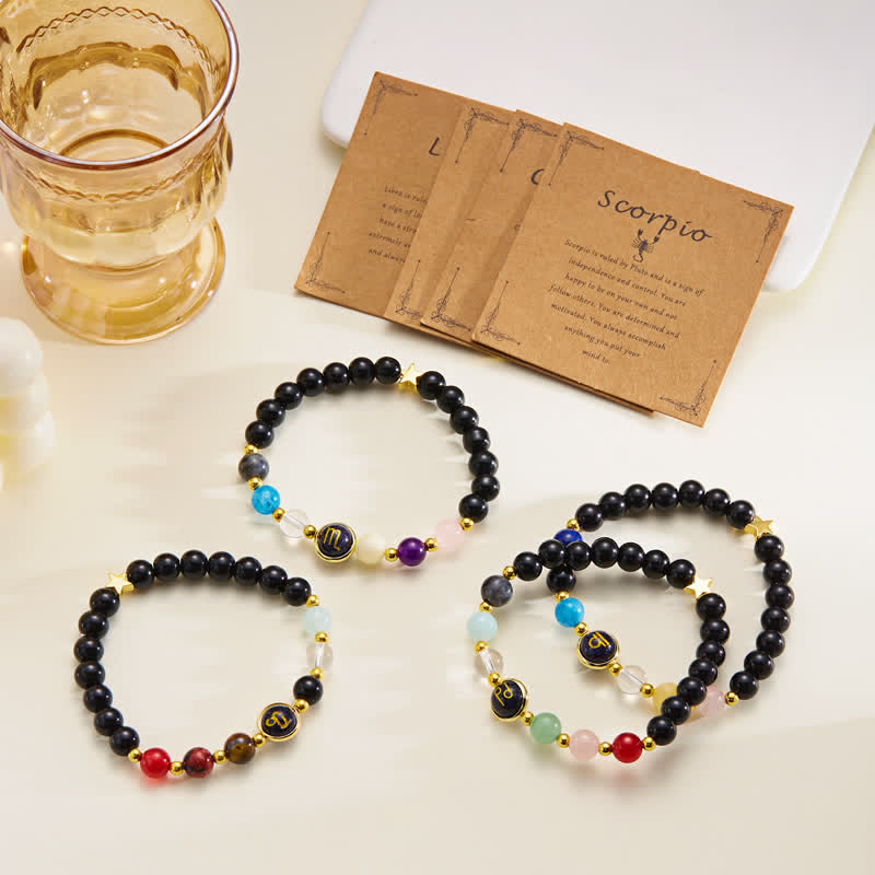 Olivenorma Natural Stone Beaded Zodiac Pentagram Pendant Bracelet