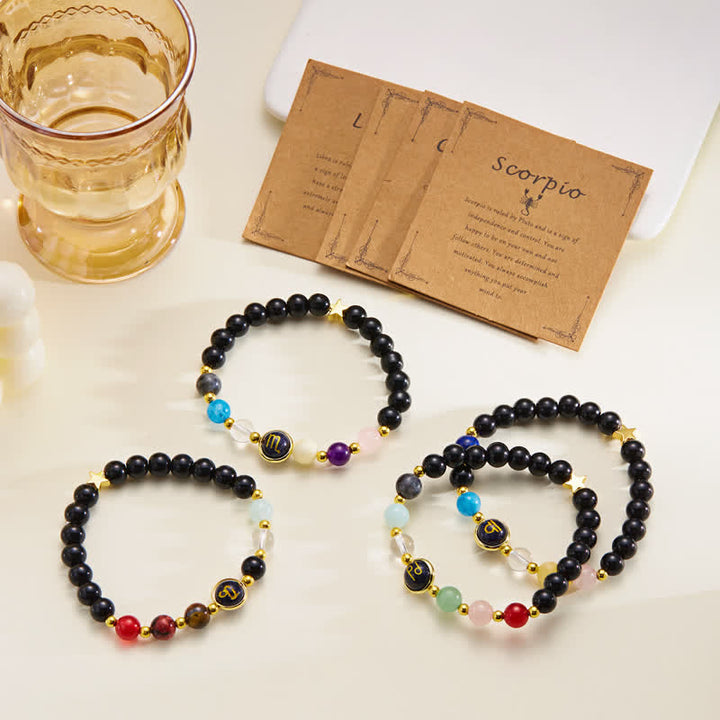 Olivenorma Natural Stone Beaded Zodiac Pentagram Pendant Bracelet