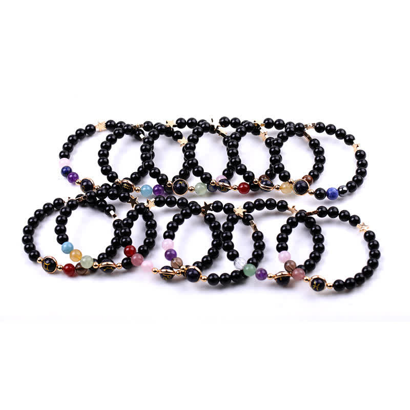 Olivenorma Natural Stone Beads Zodiac Double Pentagram Bracelet