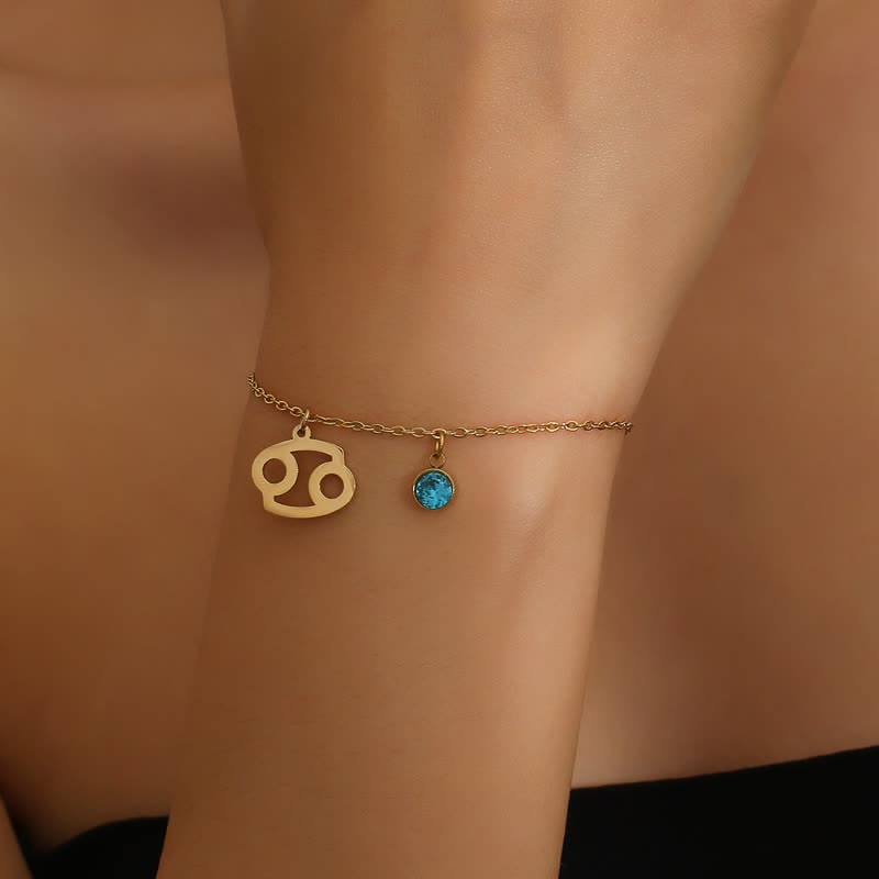 Olivenorma Blue Topaz Zodiac Symbol Pendant Bracelet