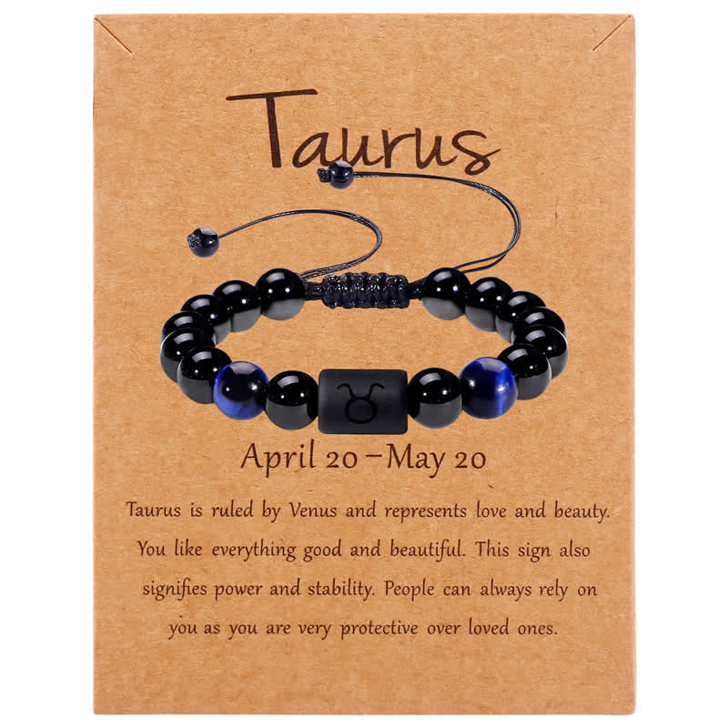 Olivenorma Obsidian Blue Tiger Eye Zodiac Beaded Adjustable Bracelet