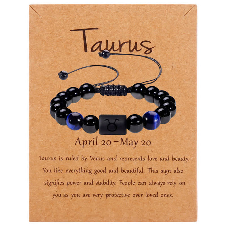 Olivenorma Obsidian Blue Tiger Eye Zodiac Beaded Adjustable Bracelet