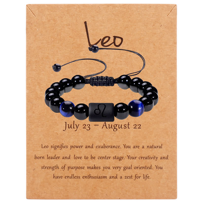 Olivenorma Obsidian Blue Tiger Eye Zodiac Beaded Adjustable Bracelet