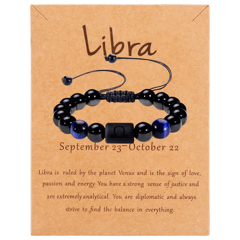 Olivenorma Obsidian Blue Tiger Eye Zodiac Beaded Adjustable Bracelet