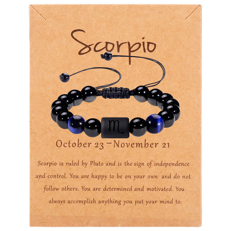 Olivenorma Obsidian Blue Tiger Eye Zodiac Beaded Adjustable Bracelet