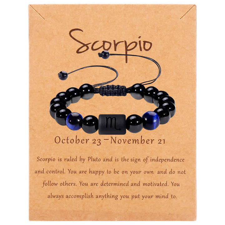 Olivenorma Obsidian Blue Tiger Eye Zodiac Beaded Adjustable Bracelet