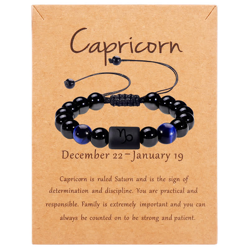 Olivenorma Obsidian Blue Tiger Eye Zodiac Beaded Adjustable Bracelet