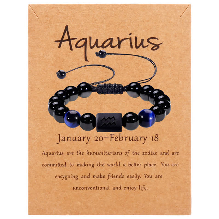 Olivenorma Obsidian Blue Tiger Eye Zodiac Beaded Adjustable Bracelet