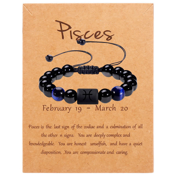 Olivenorma Obsidian Blue Tiger Eye Zodiac Beaded Adjustable Bracelet