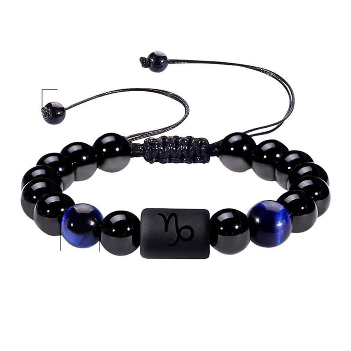 Olivenorma Obsidian Blue Tiger Eye Zodiac Beaded Adjustable Bracelet