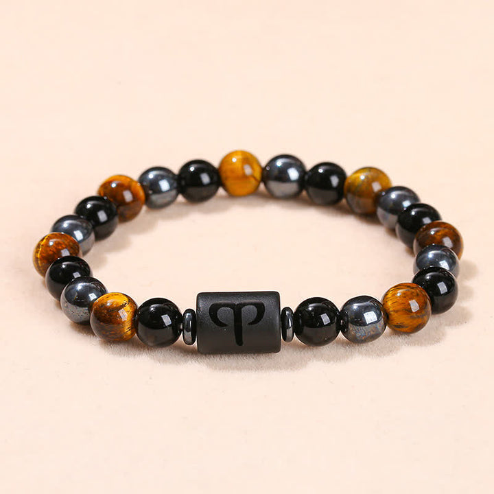 Olivenorma Black Onyx Tiger Eye Hematite Zodiac Beaded Bracelet