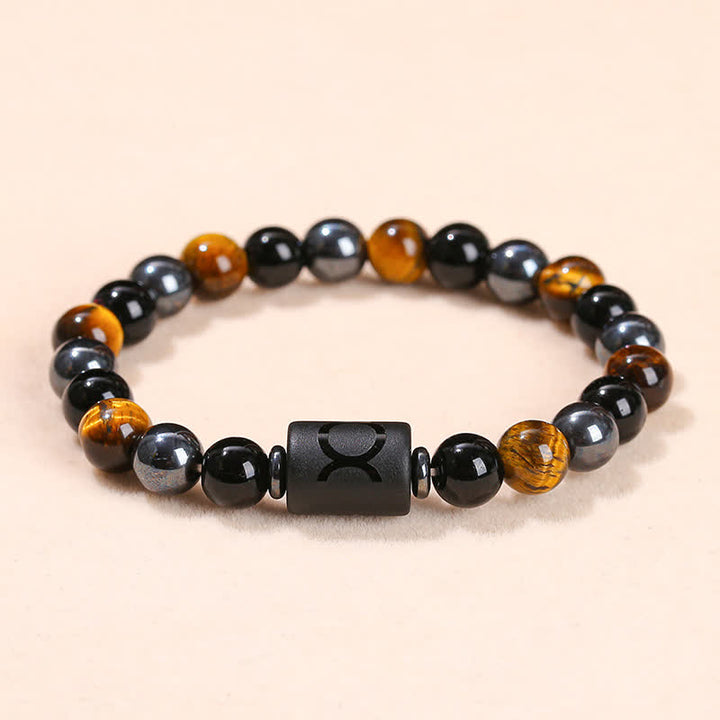 Olivenorma Black Onyx Tiger Eye Hematite Zodiac Beaded Bracelet