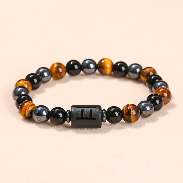 Olivenorma Black Onyx Tiger Eye Hematite Zodiac Beaded Bracelet