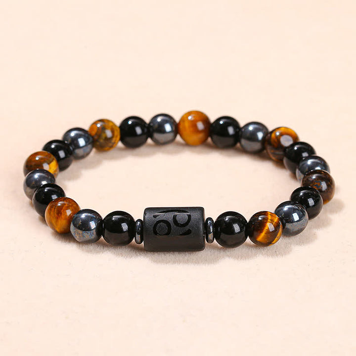 Olivenorma Black Onyx Tiger Eye Hematite Zodiac Beaded Bracelet