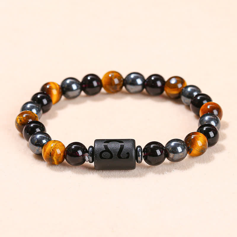 Olivenorma Black Onyx Tiger Eye Hematite Zodiac Beaded Bracelet