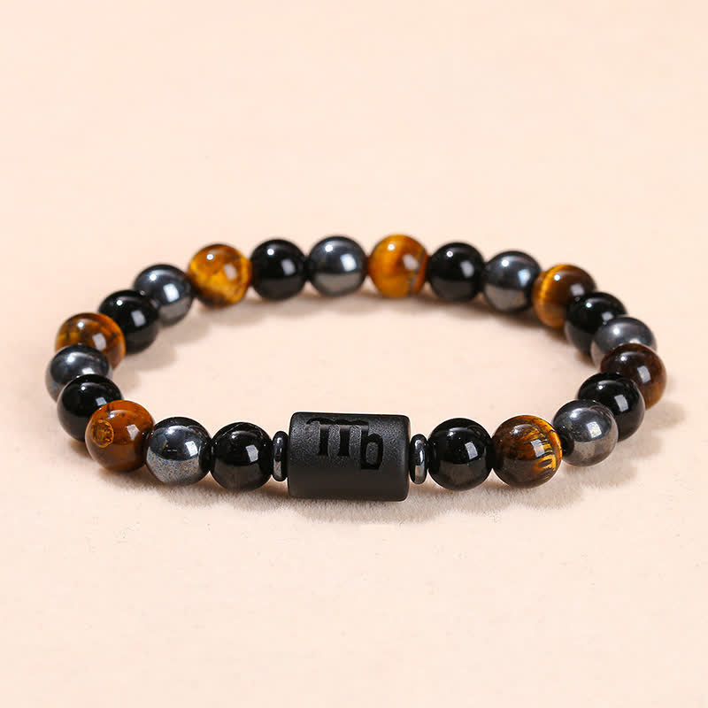 Olivenorma Black Onyx Tiger Eye Hematite Zodiac Beaded Bracelet