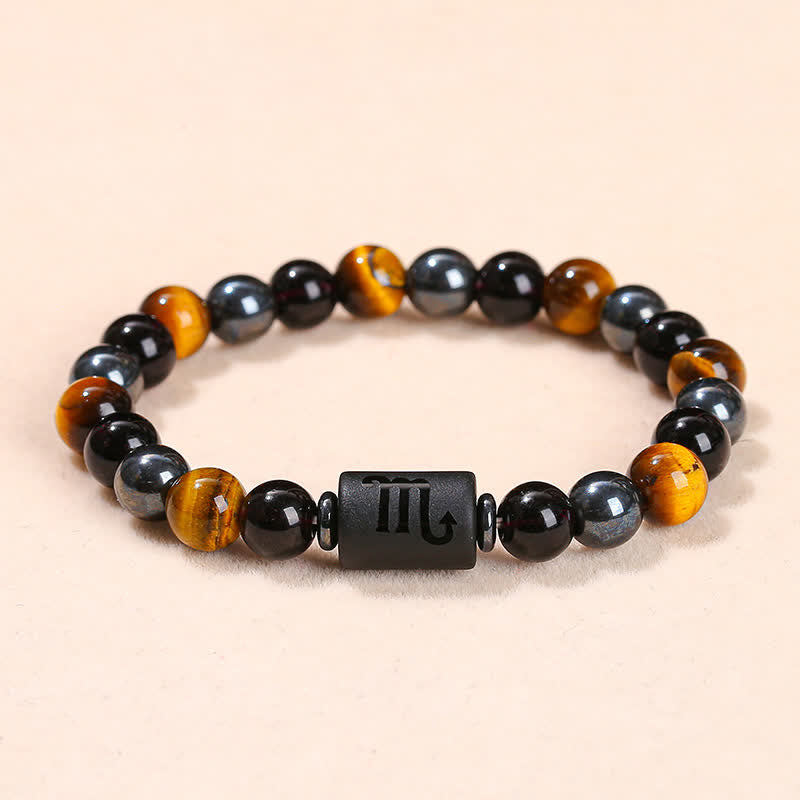 Olivenorma Black Onyx Tiger Eye Hematite Zodiac Beaded Bracelet