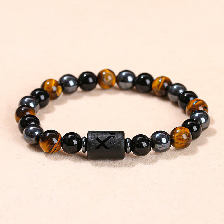 Olivenorma Black Onyx Tiger Eye Hematite Zodiac Beaded Bracelet