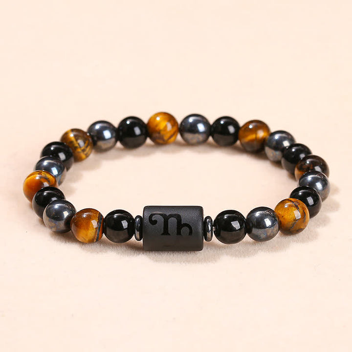 Olivenorma Black Onyx Tiger Eye Hematite Zodiac Beaded Bracelet