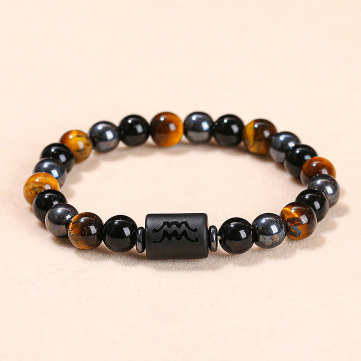 Olivenorma Black Onyx Tiger Eye Hematite Zodiac Beaded Bracelet