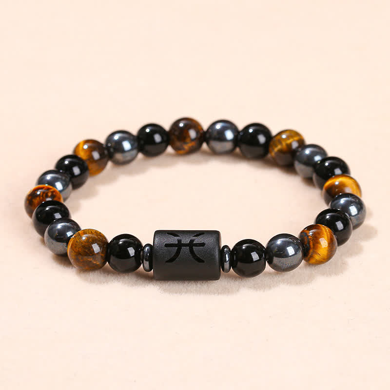 Olivenorma Black Onyx Tiger Eye Hematite Zodiac Beaded Bracelet