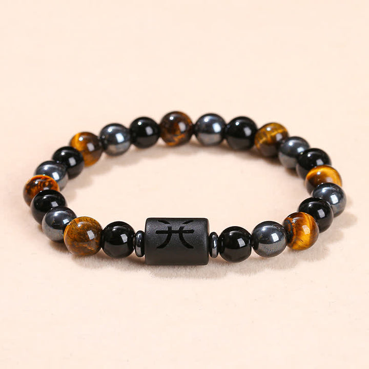 Olivenorma Black Onyx Tiger Eye Hematite Zodiac Beaded Bracelet