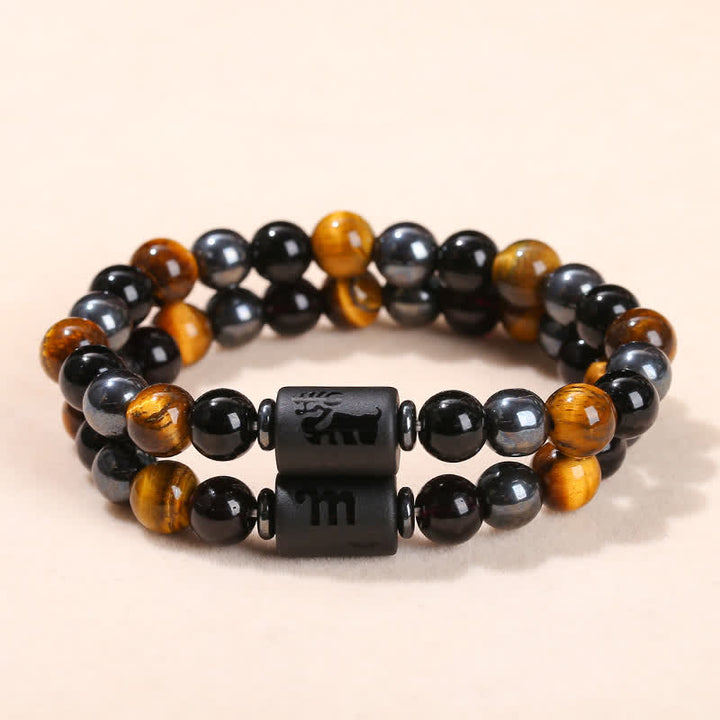 Olivenorma Black Onyx Tiger Eye Hematite Zodiac Beaded Bracelet