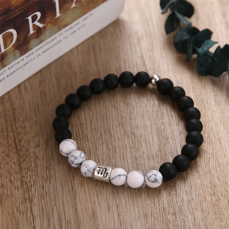 Olivenorma Black Onyx White Turquoise Zodiac Beaded Bracelet