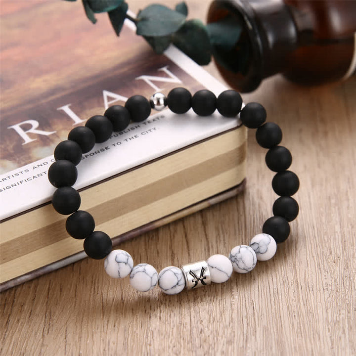 Olivenorma Black Onyx White Turquoise Zodiac Beaded Bracelet