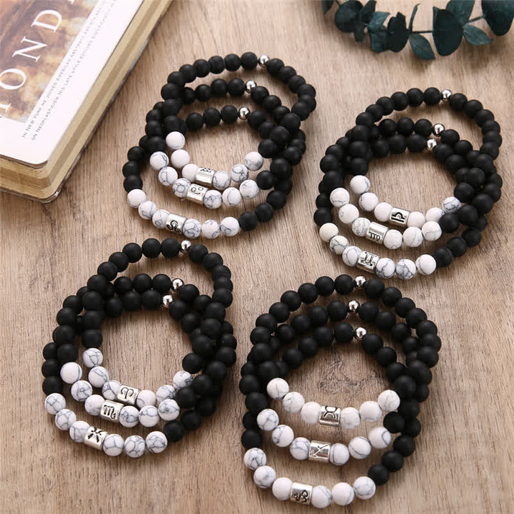 Olivenorma Black Onyx White Turquoise Zodiac Beaded Bracelet