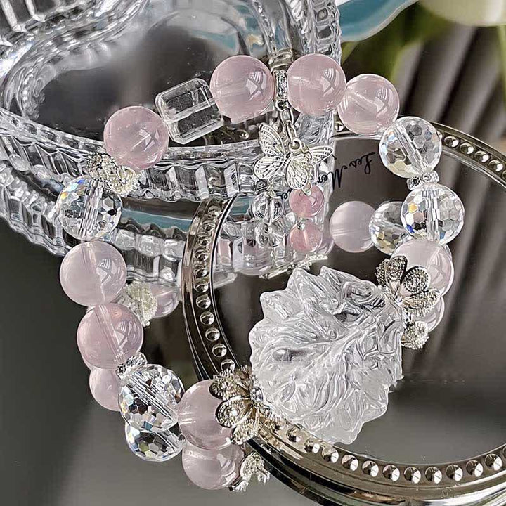 Olivenorma Clear Crystal Rose Quartz Butterfly Pendant Bracelet