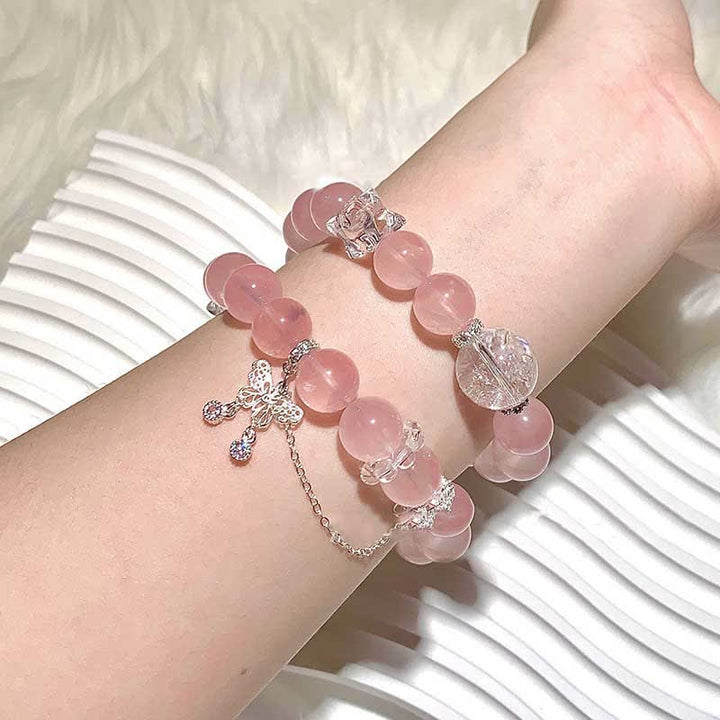 Olivenorma Rose Quartz Butterfly Pendant Adjustable Bracelet