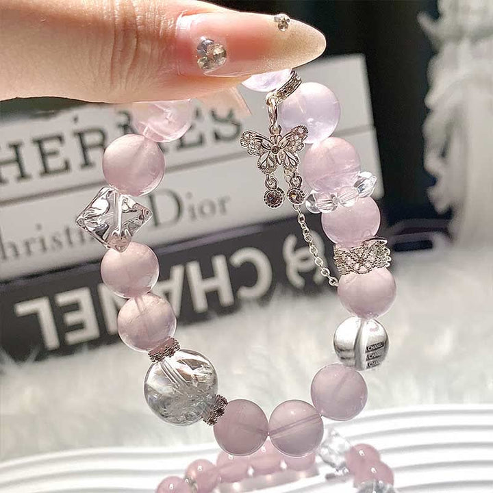 Olivenorma Rose Quartz Butterfly Pendant Adjustable Bracelet