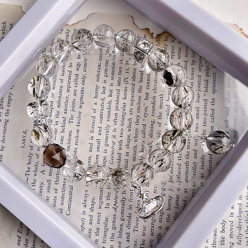 Olivenorma Black Quartz Rutilated Beaded Planet Pendant Bracelet